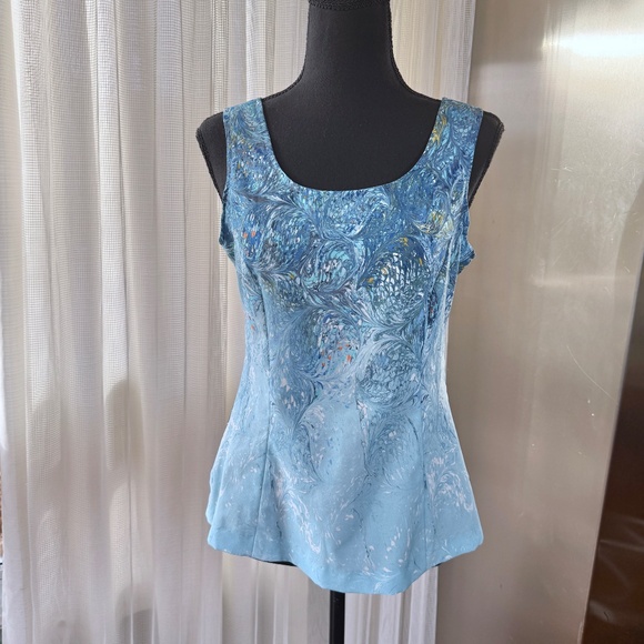 Vintage 80s twin set, camisole & blouse, blue abstract ombre print, 4/6 (S/M) - Picture 9 of 13